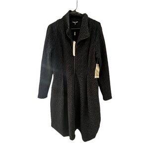 NWT Samuel Dong black navy cheetah print collared long sleeve coat dress Size M